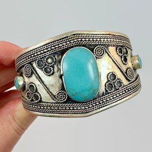 Boho Bracelet, Kuchi Cuff, Afghan, Turquoise, Vintage, Middle Eastern, Silver